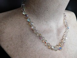 17" Lovely Single Strand Aurora Borealis Necklace with Matching Clip Earrings Set